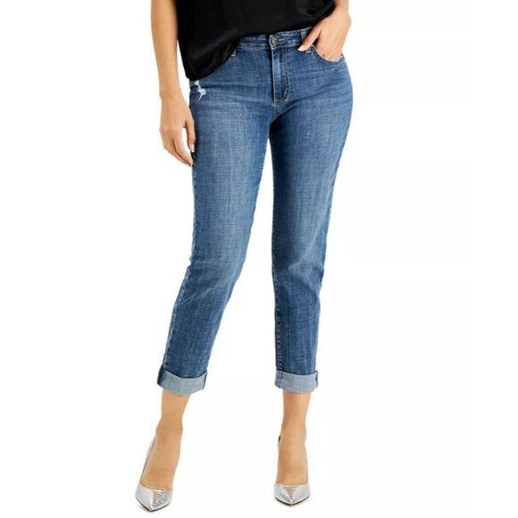 INC International Concepts Mid Rise Cuffed Straight-Leg Jeans, Ava wash, 0 /25" - Picture 1 of 8